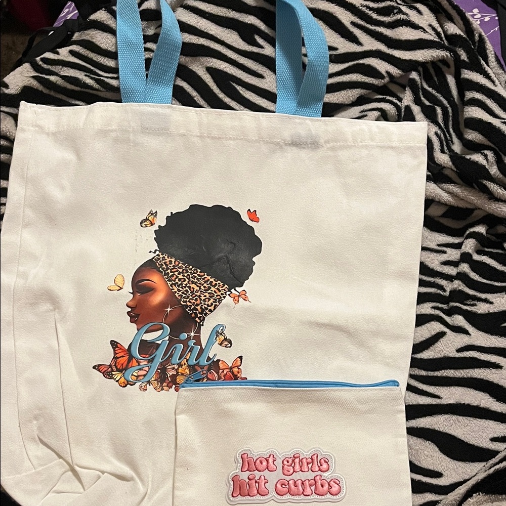 Stylish White Tote Bag with Blue Handles